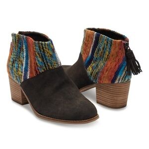 Toms Chocolate & Orange Suede Stripe Leila Ankle Boot Size 8